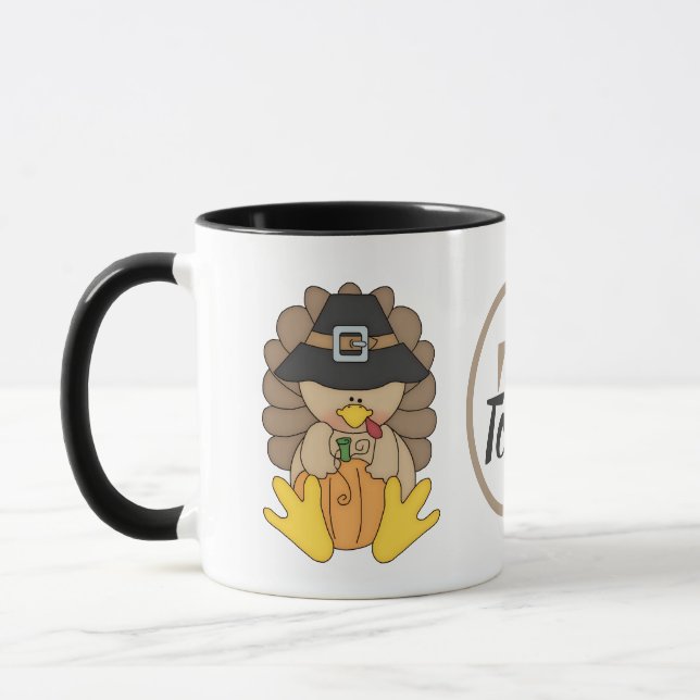 Thanksgiving turkey and pumpkins add monogram mug (Left)