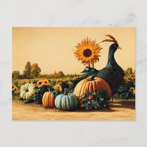 Thanksgiving Turkey and Pumpkins Postcard