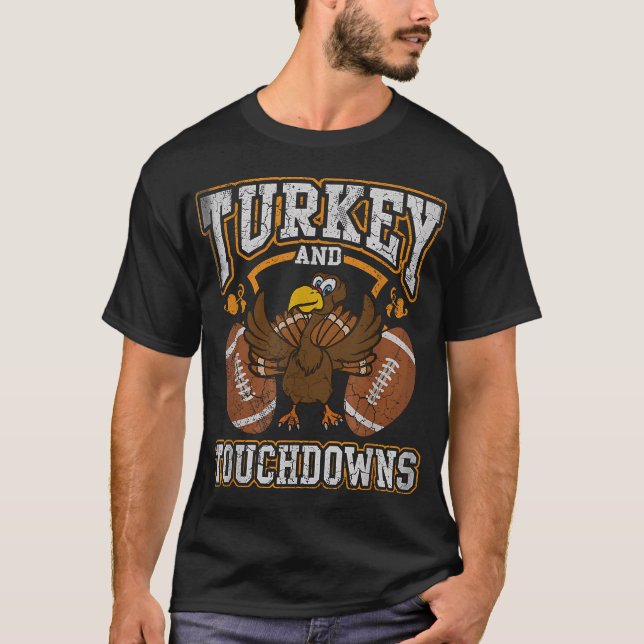 Thanksgiving Turkey And Touchdowns Football Men Ki T-Shirt (Front)