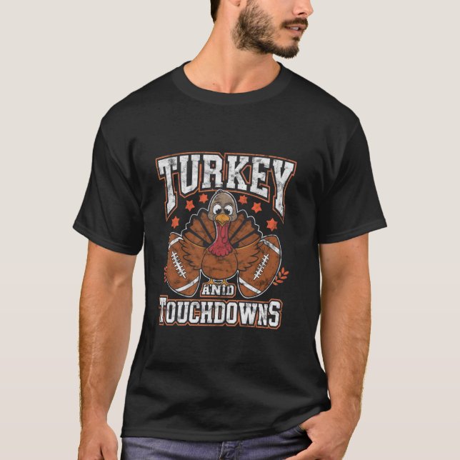 Thanksgiving Turkey And Touchdowns Football Men Ki T-Shirt (Front)