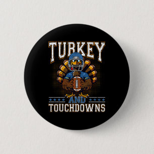Thanksgiving Turkey And Touchdowns Footbyll Men Ki Button