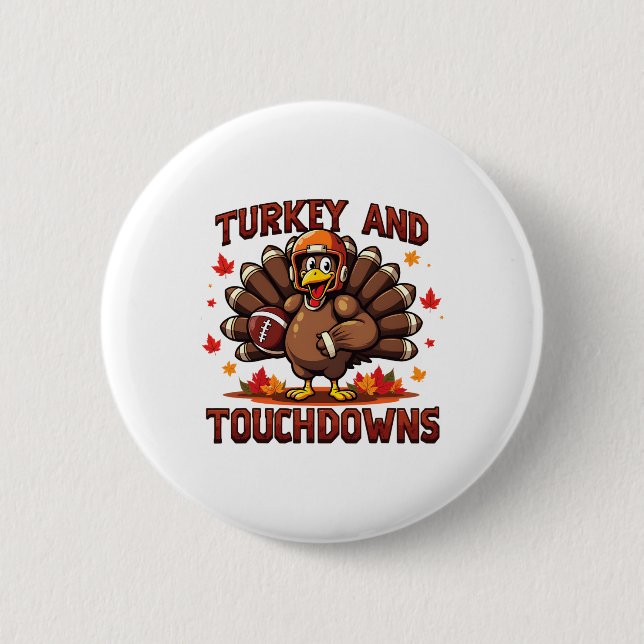 Thanksgiving Turkey And Touchdowns Footll Player 1 Button (Front)