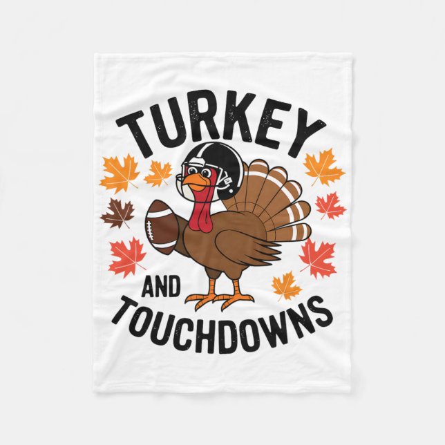 Thanksgiving Turkey And Touchdowns Footll Player 2 Fleece Blanket (Front)