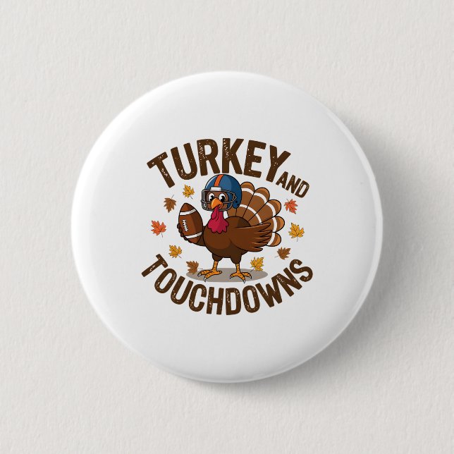 Thanksgiving Turkey And Touchdowns Footll Player 4 Button (Front)