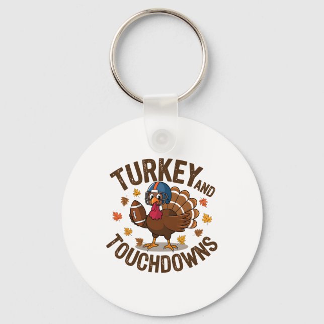 Thanksgiving Turkey And Touchdowns Footll Player 4 Keychain (Front)