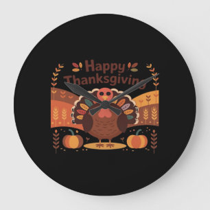 Thanksgiving Turkey – Autumn Holiday Classic Class Large Clock