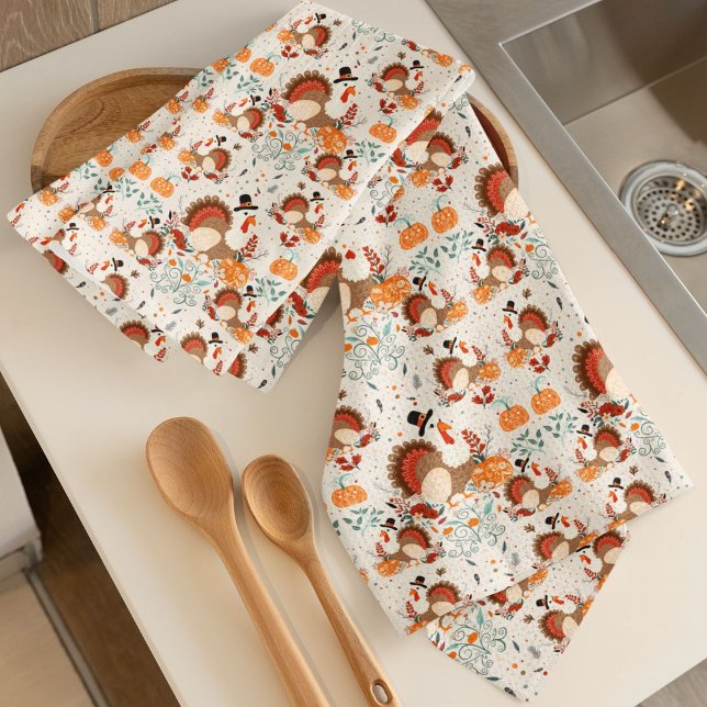 Thanksgiving Turkey Autumn Pattern Kitchen Towel (Creator Uploaded)