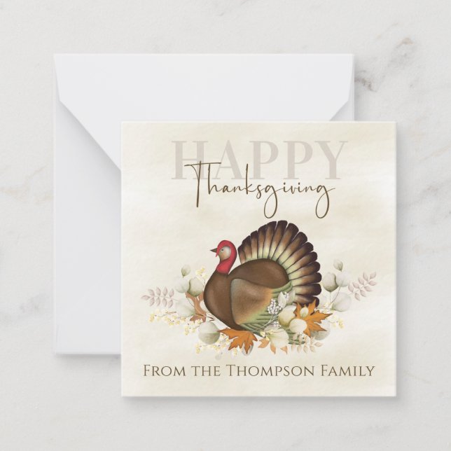 Thanksgiving Turkey Bird Greenery Leaves Foliage Note Card (Front)
