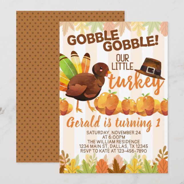 Thanksgiving Turkey Birthday Invitation Invite (Front/Back)