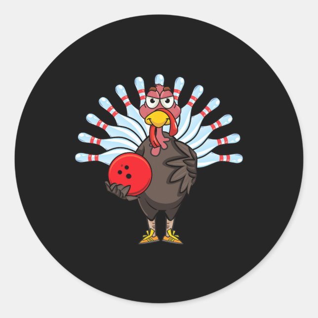 Thanksgiving Turkey Bowling Pin Matching Team Gift Classic Round Sticker (Front)