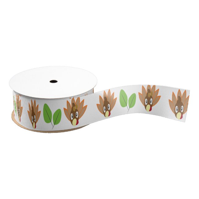 Thanksgiving Turkey Boy Girl Greenery Grosgrain Ribbon (Spool)