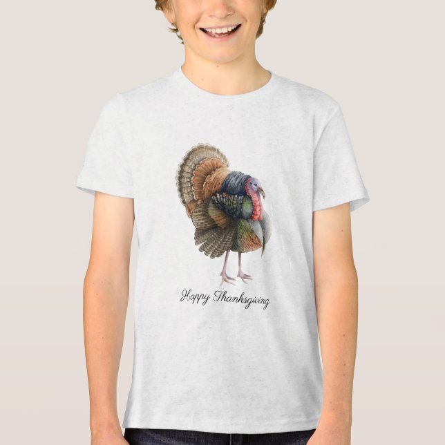 Thanksgiving Turkey Boys T-Shirt Tri-Blend Shirt (Front)