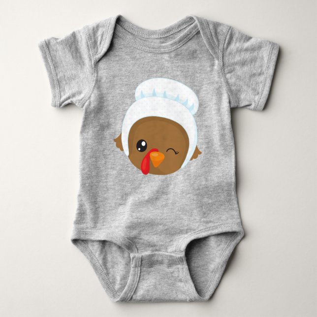 Thanksgiving Turkey, Brown Turkey, Pilgrim Bonnet Baby Bodysuit (Front)