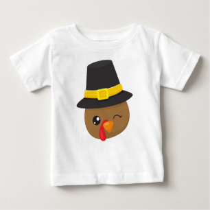 Thanksgiving Turkey, Brown Turkey, Pilgrim Hat Baby T-Shirt