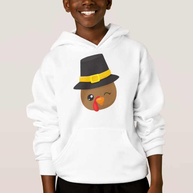 Thanksgiving Turkey, Brown Turkey, Pilgrim Hat Hoodie (Front)