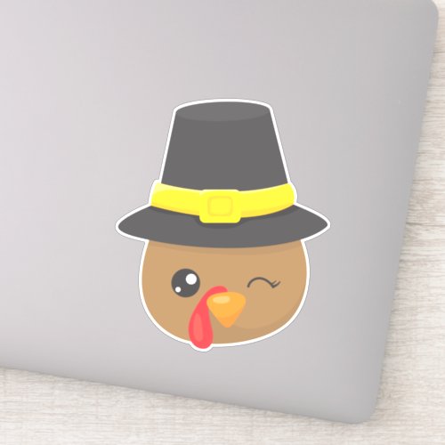 Thanksgiving Turkey Brown Turkey Pilgrim Hat Sticker