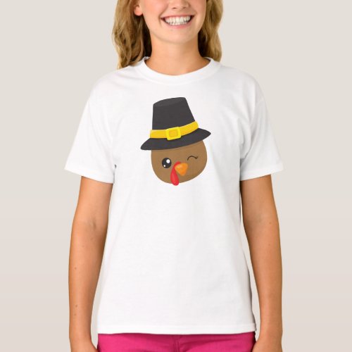 Thanksgiving Turkey Brown Turkey Pilgrim Hat T_Shirt