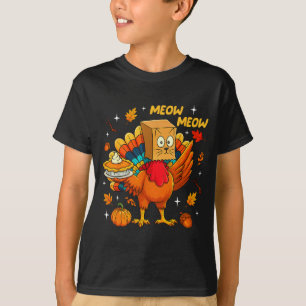 Thanksgiving Turkey Cat Meow Autumn Pumpkin Women T-Shirt