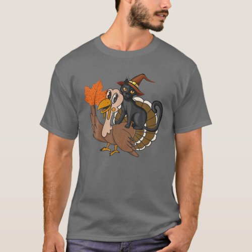 Thanksgiving Turkey Cat Pilgrim Black Cat Lover Fa T_Shirt