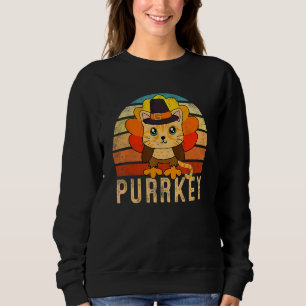 Thanksgiving  Turkey Cat  Retro Women Men Kids Sweatshirt