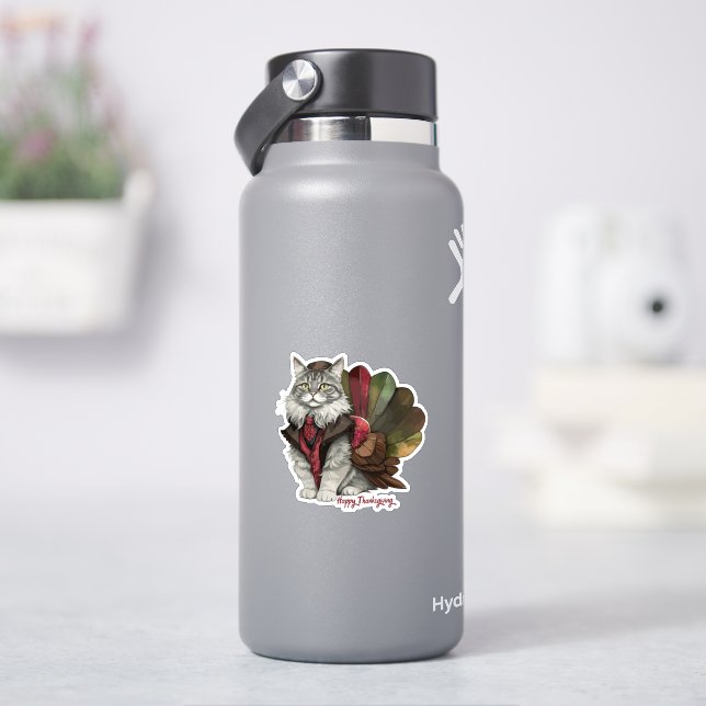 Thanksgiving Turkey Cat Sticker (HydroFlask)
