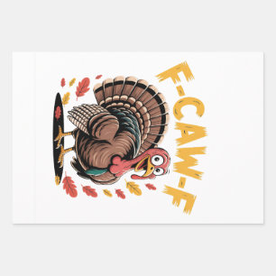 Thanksgiving Turkey Cawing F-Caw-F Funny Crow Wrapping Paper Sheets