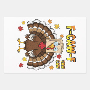 Thanksgiving Turkey Cawing F-Caw-F Wrapping Paper Sheets