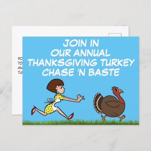 Thanksgiving Turkey Chase and Baste Custom Funny Holiday Postcard