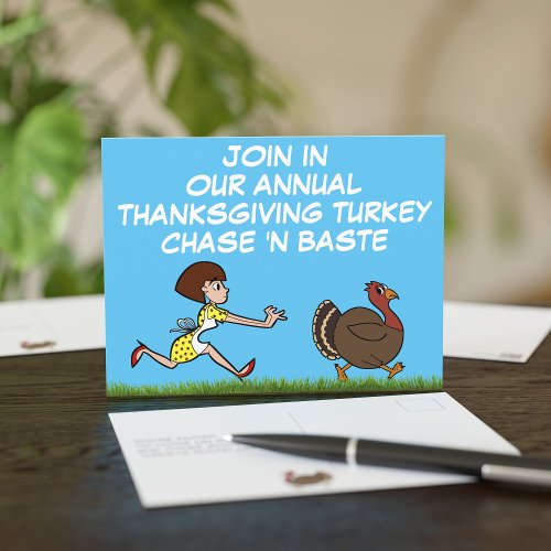 Thanksgiving Turkey Chase and Baste Party Postcard
