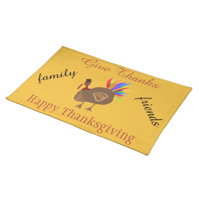Thanksgiving Turkey Colorful Feathers Placemat (On Table)