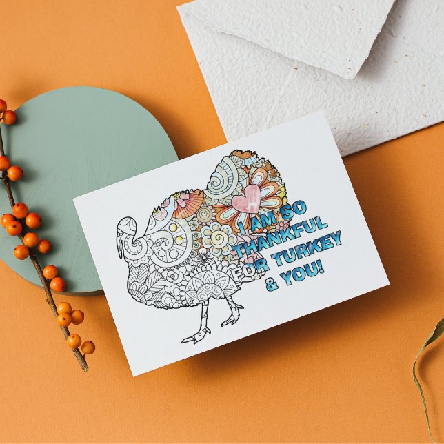 Thanksgiving Turkey Coloring Holiday Card (Customized Thanksgiving Holiday Coloring Card)