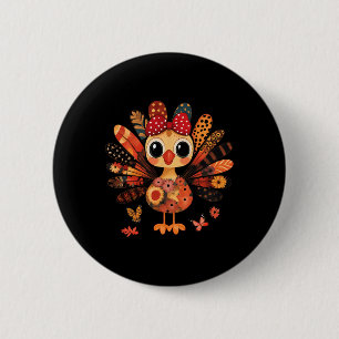 Thanksgiving Turkey Cute Coquette Bow Girl Kid Wom Button
