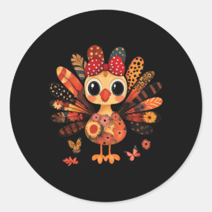 Thanksgiving Turkey Cute Coquette Bow Girl Kid Wom Classic Round Sticker