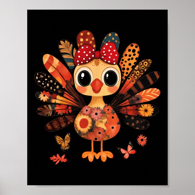 Thanksgiving Turkey Cute Coquette Bow Girl Kid Wom Poster (Front)