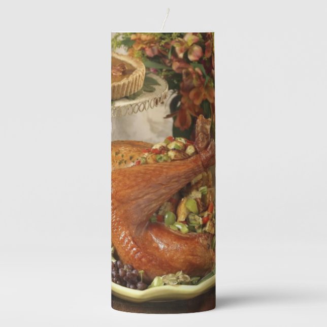 Thanksgiving turkey dinner pillar candle (Front)