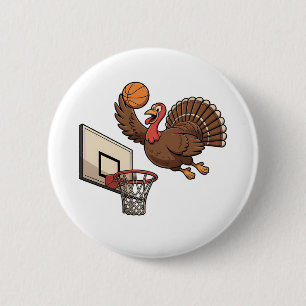 Thanksgiving Turkey Dunking Basketball Funny Button
