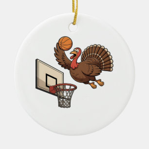 Thanksgiving Turkey Dunking Basketball Funny Ceramic Ornament