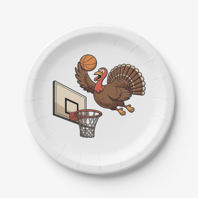 Thanksgiving Turkey Dunking Basketball Funny Paper Plates (Front)