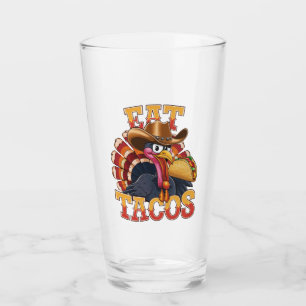 Thanksgiving Turkey Eat Tacos  Funny Mexican  Glass