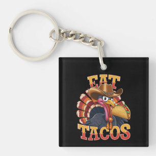 Thanksgiving Turkey Eat Tacos Funny Mexican Keychain