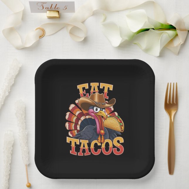 Thanksgiving Turkey Eat Tacos  Funny Mexican  Paper Plates (Wedding)