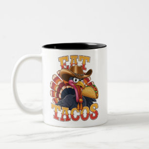 Thanksgiving Turkey Eat Tacos  Funny Mexican  Two-Tone Coffee Mug