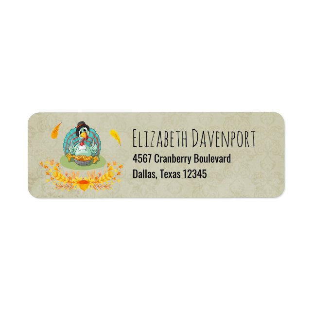 Thanksgiving Turkey Eating Pumpkin Pie Label (Front)