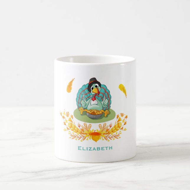 Thanksgiving Turkey Eating Pumpkin Pie Personalize Coffee Mug (Center)