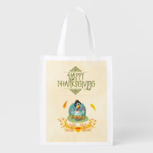 Thanksgiving Turkey Eating Pumpkin Pie Reusable Grocery Bag