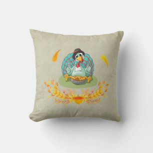 Thanksgiving Turkey Eating Pumpkin Pie Throw Pillow