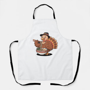 thanksgiving turkey eats ramen Oversized T-Shirt Apron