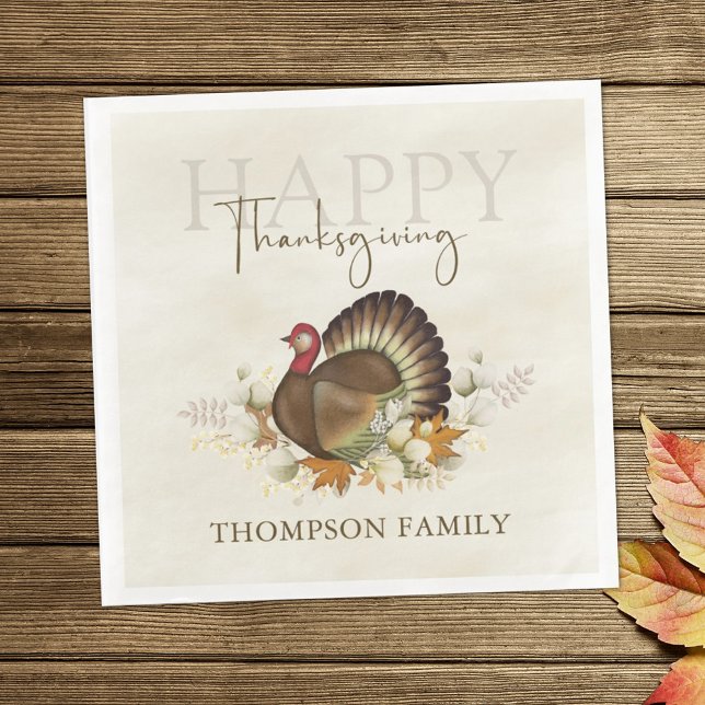 Thanksgiving Turkey Elegant Greenery Foliage Paper Dinner Napkins (Creator Uploaded)