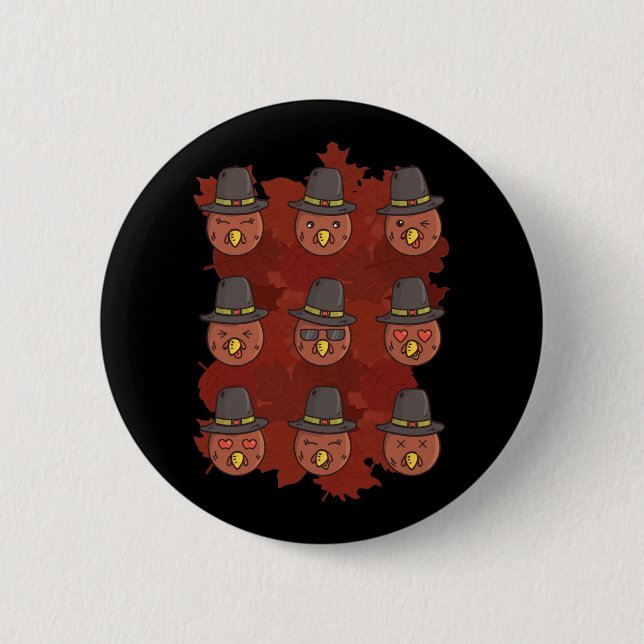 Thanksgiving Turkey Face Emoji Gift Button (Front)
