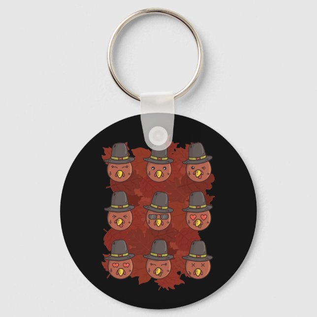 Thanksgiving Turkey Face Emoji Gift Keychain (Front)